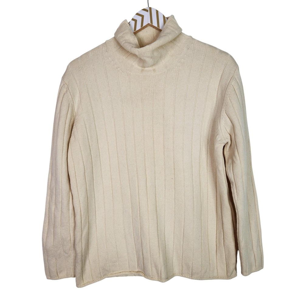Vtg ESCADA SPORT Sweater Womens Large White Wool Cashmere Ribbed Knit Turtleneck